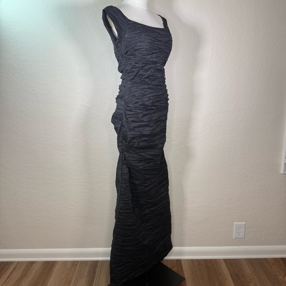 Vintage Alex Evenings Black Crinkle Cocktail Formal Maxi Mermaid Dress Size 12 - Picture 3 of 16